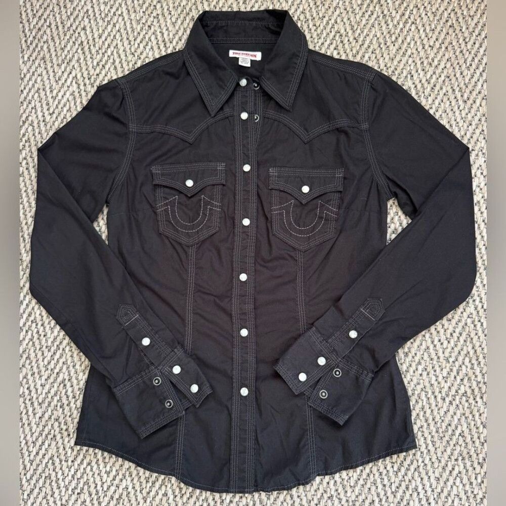 True Religion Women's Pearl Button Shirt - Black - Size XS (A073)